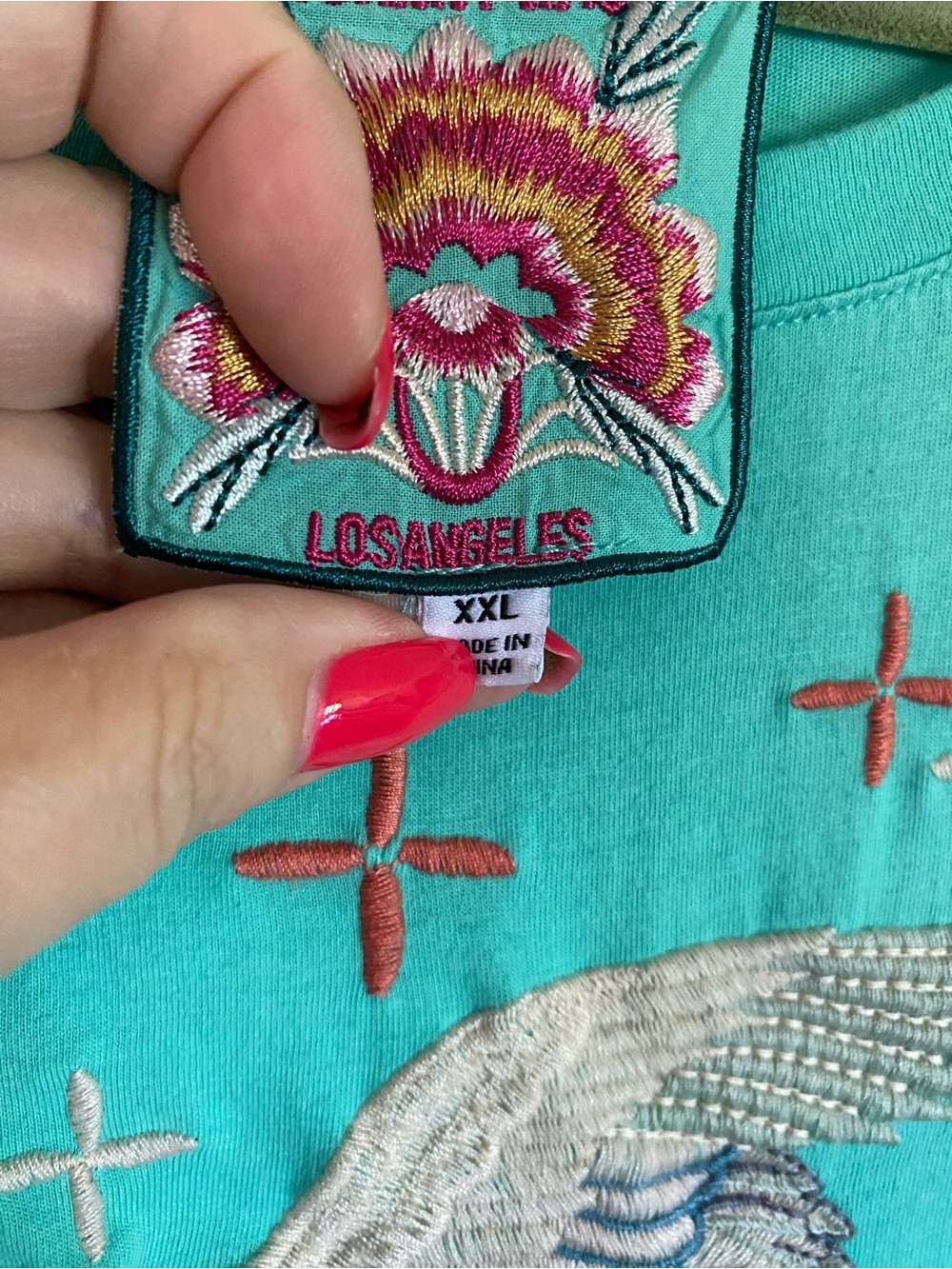 Johnny Was Aqua shirt pullover embroidered bird 2X- new without tags - Picture 5 of 5